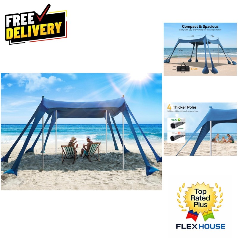Lightweight Navy Blue Beach Tent with Advanced UV Protection – Up to 8 People