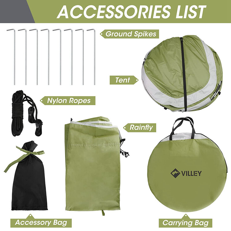 VILLEY 2 Persons Camping Beach Tent Pop Up Tent Waterproof Automatic Setup w/Bag gallery