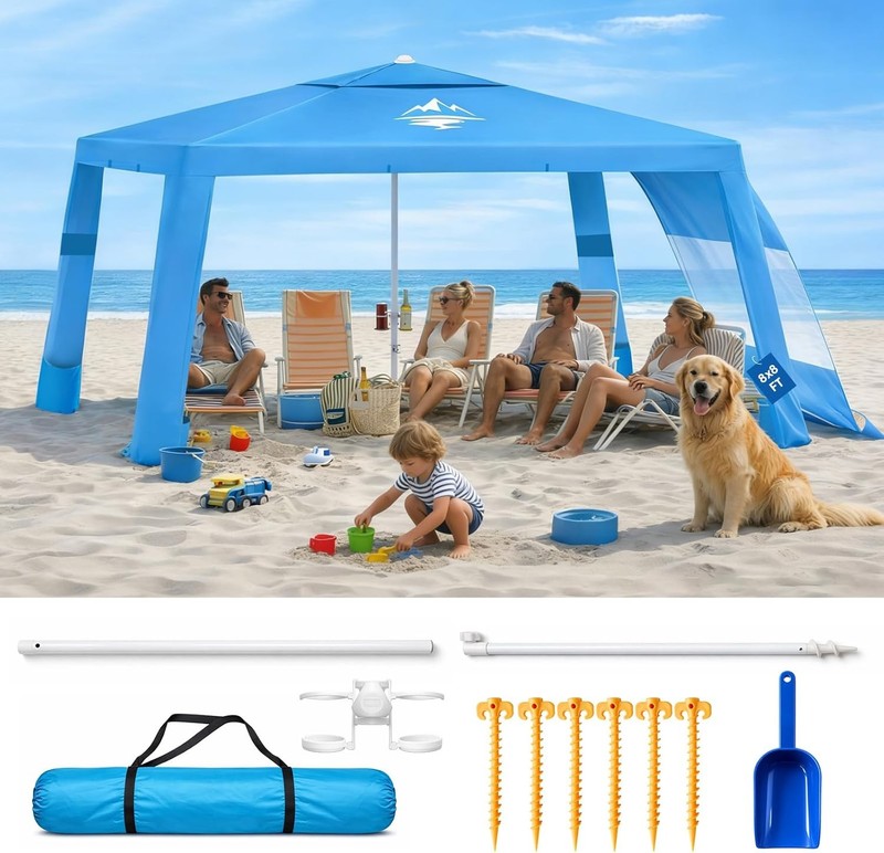Beach Tent Shade 8×8 FT UPF50+ Instant 8 Person Cabana