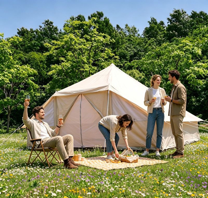 Outdoor cotton tent 5-8 people luxury camping bell tent Waterproof hotel camp