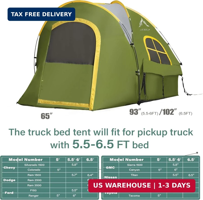 GoHimal Pickup Truck Tent, Waterproof PU2000mm Double Layer for FT Truck Bed, Po gallery