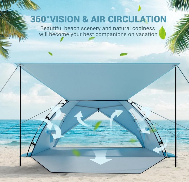 Elegear Beach Tent Sun Shelter with Canopy, 4-5 Person Pop Up Beach Tent gallery