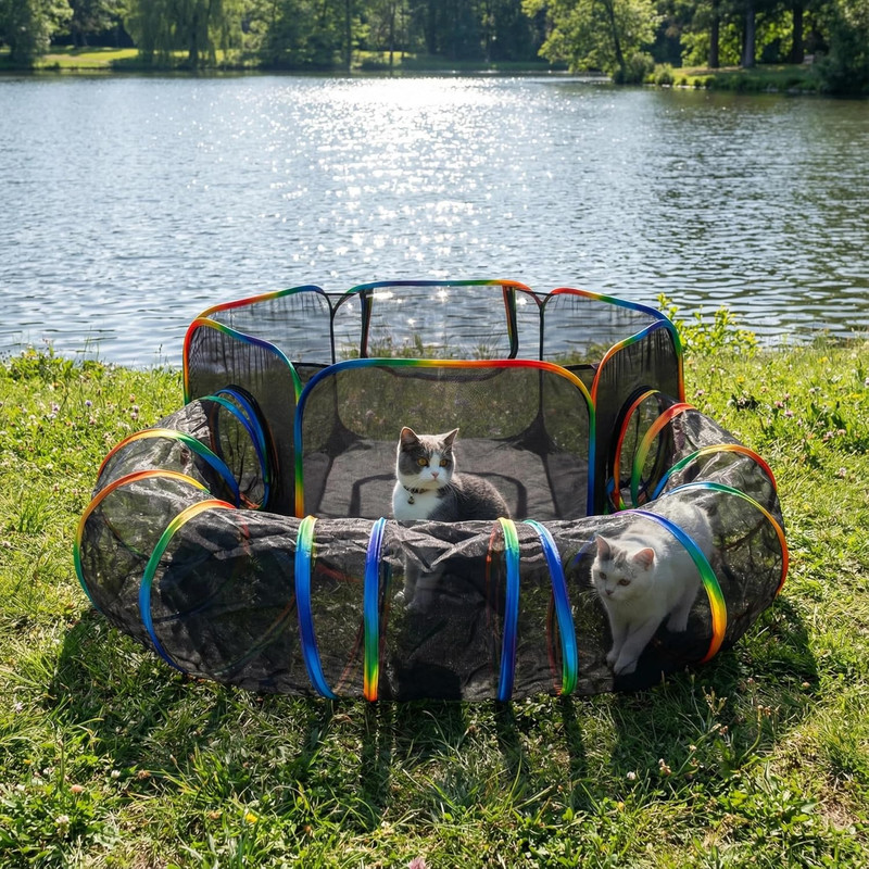 Portable Cat Enclosure - 2-In-1 Outdoor Catio with Tent & Tunnel, Foldable Playp gallery