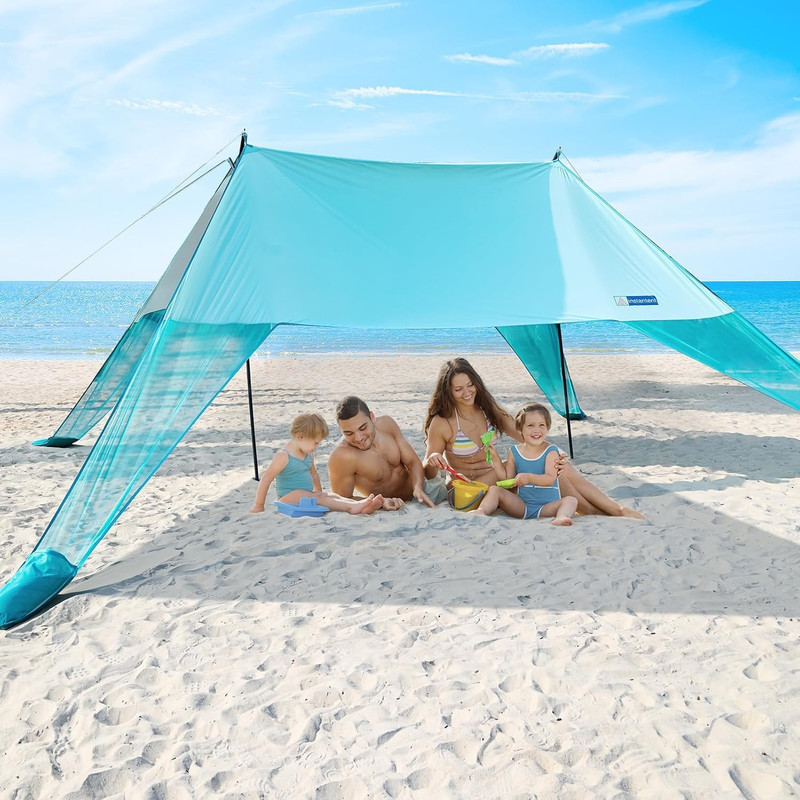 Large Portable Beach Shade- 15X10Ft, Easy Setup, UPF50+ Protection, Ultra-Stable