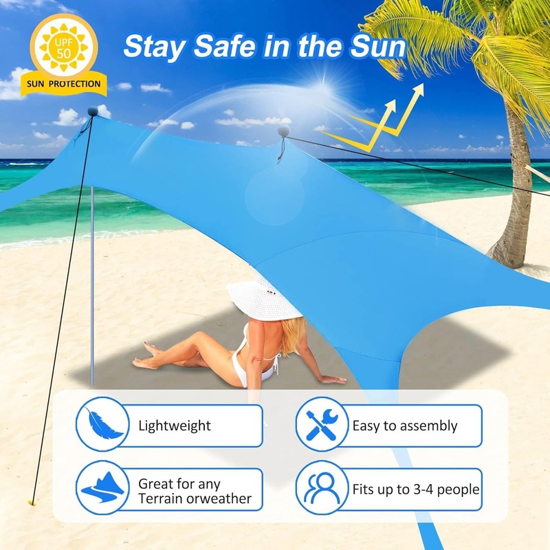 Beach Canopy Tent Sun Shade with UPF 50+ UV Protection, Beach Tent Sun Shelte... gallery