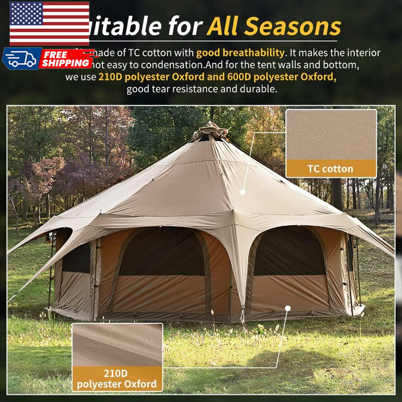 Canvas Tent Bell Tent 16.4ft High9.2ft with Stove Jack for Glamping Family Camp gallery