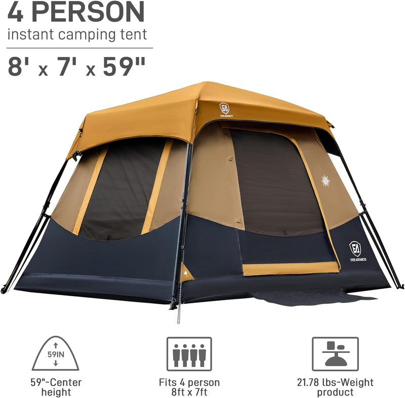 EVER ADVANCED 4 Person Blackout Camping Tent, 60S Easy Setup Instant Cabin Tent gallery