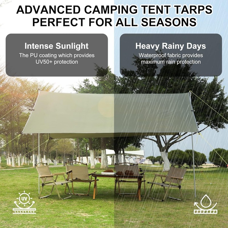 10.5x9.2FT Camping Tarp w/ Poles Portable Sun Shelter Beach Tent Tarp Waterproof gallery