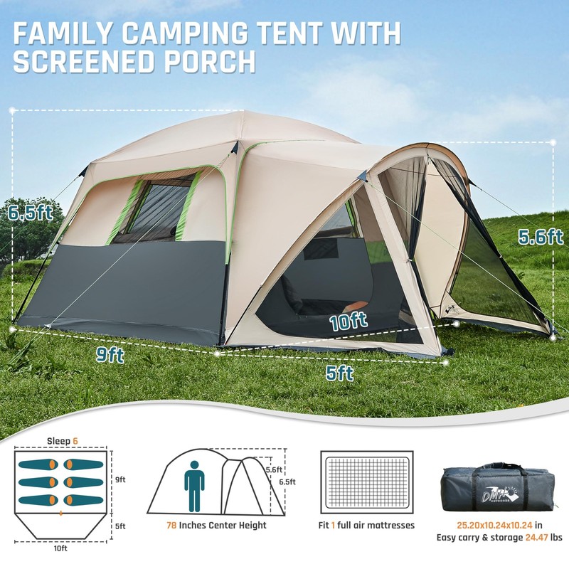 Tents for Camping 6/10 Person Camping Tent with Screen Porch, Weatherproof Large gallery
