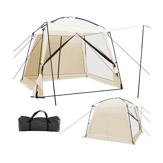 10 x 10 Feet Screened Canopy Tent w/ Vestibule and Zippered Door-Beige – Color: