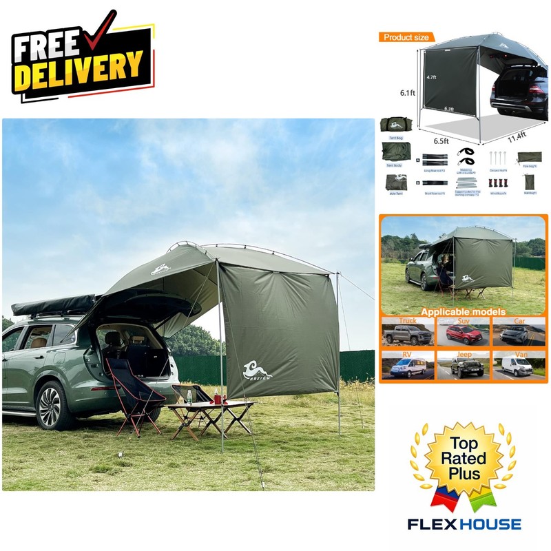 Spacious 136.8″x78″ Tailgate Tent Awning for Full-Size SUVs – Waterproof Design