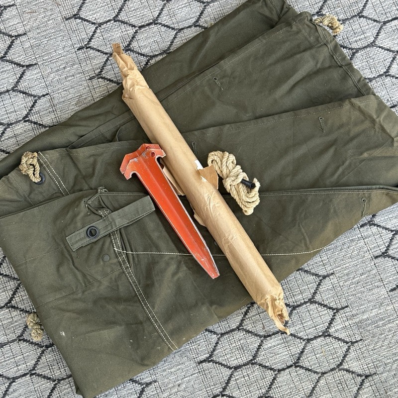 US Army Shelter Half Pup Tent With Stakes and Poles & Rope