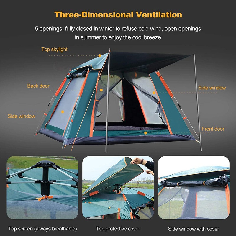 94"x94"x61" 3-4 Person Pop Up Tent Waterproof Family Camping Hiking Cabin Tents gallery
