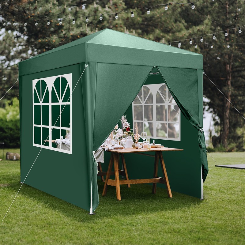 2x2m Green Waterproof Folding Tent w/ 2 Doors & 2 Windows, Right-Angle
