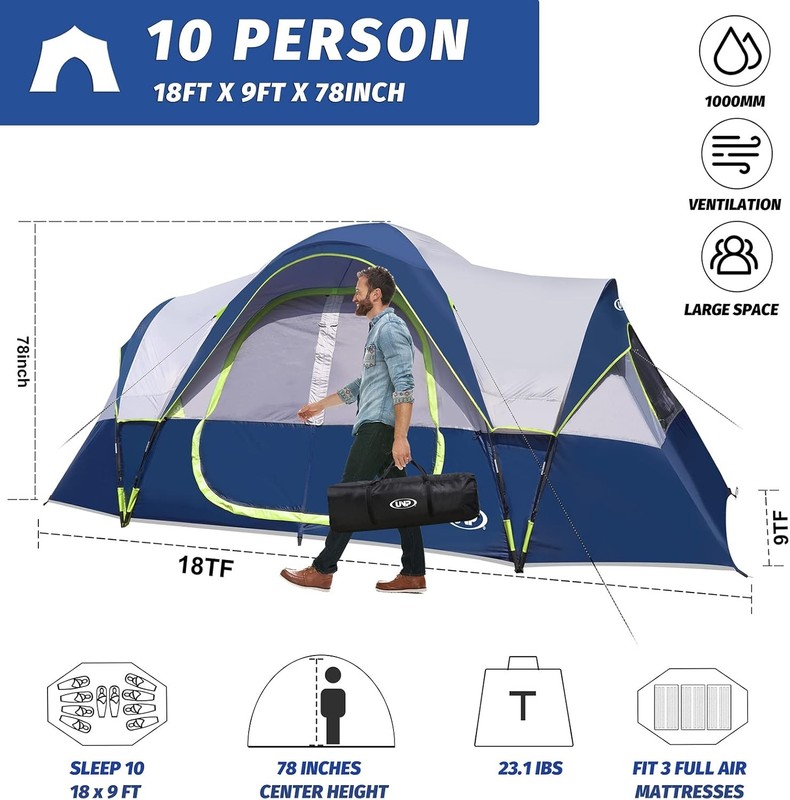 UNP Camping Tent 10 Person Family Double Layer 18x9ft gallery