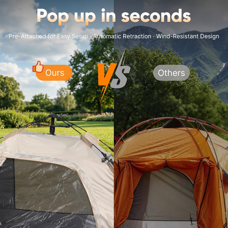 CT3 2 Person Instant Camping Tent, 1-Minute Setup by Pre-Attached Pole, 4 Side M gallery