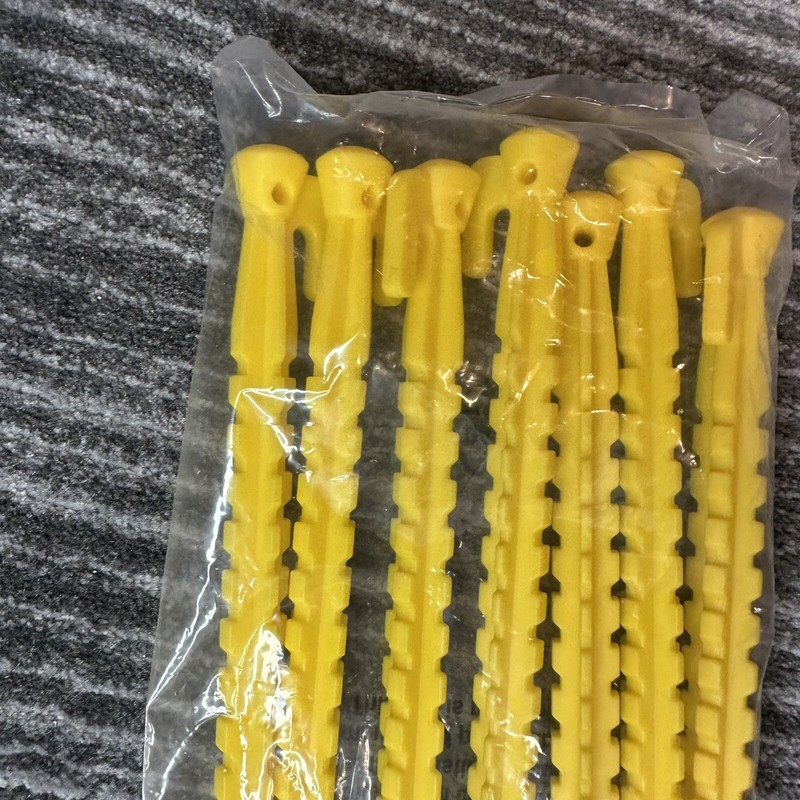 Yellow Plastic Tent Stakes Pack Of 7 Camping Peg Hooks 8.5” Anchor Blanket Tarps gallery