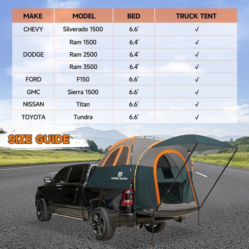 Umbrauto 6.4-6.7FT Pickup Truck Tent with Awning gallery