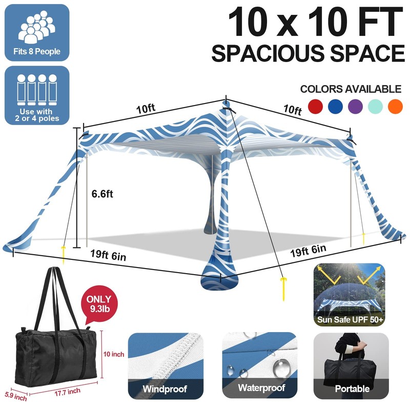 Beach Tent Pop Up Shade 10x10ft Beach Canopy Sun Shelter UPF50+ with 4 Foldab... gallery