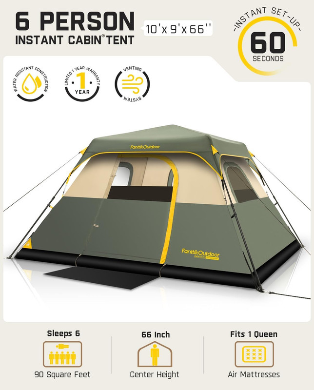 Camping Tent 4/6/8/10 Person Instant Cabin Tent Setup in 60 Seconds with Rainfly gallery