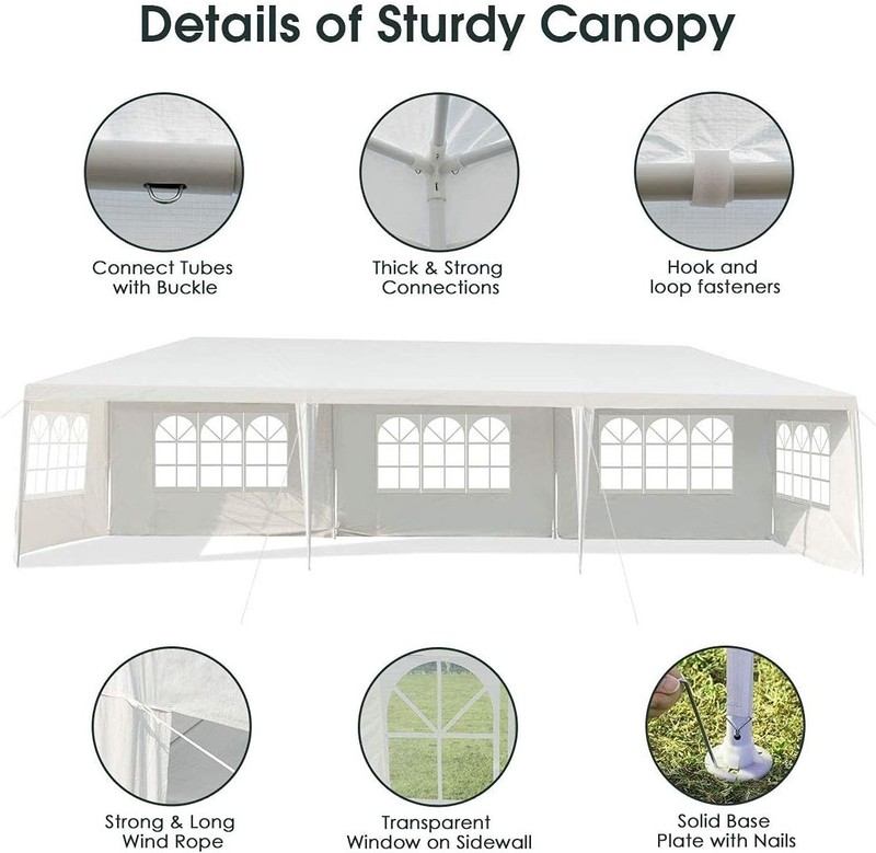 White Outdoor Tent with Connection Stakes, Ropes - 10'x30' gallery