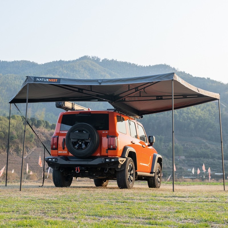 Naturnest 270 Car Awning Camping Rooftop Sunshade Shelter w/Rods Passenger Side gallery