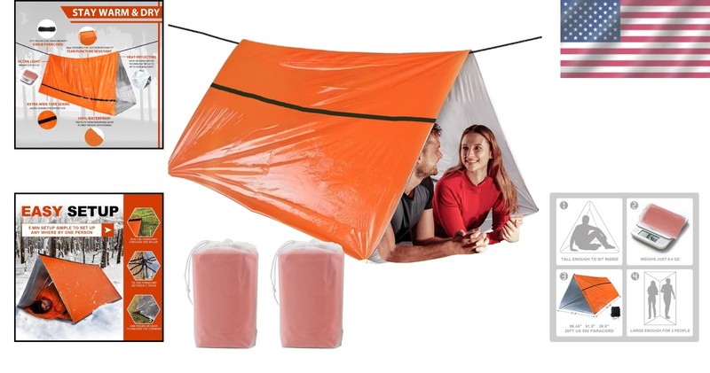 Compact 2-Person Mylar Emergency Shelter - Waterproof Survival Tent - Orange gallery
