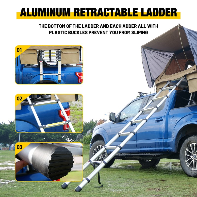 Rooftop Tent Truck SUV Camping Car Tent w/ Ladder + Sleeping Pad for 3-4 People gallery