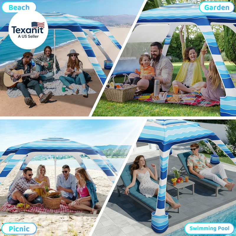 Beach Cabana with 6-Corner, 51.0 Sq.Ft UPF50+ Beach Canopy, Adjustable Height Be gallery