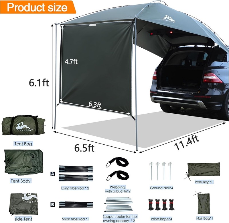 Spacious 136.8"x78" Tailgate Tent Awning for Full-Size SUVs - Waterproof Design gallery
