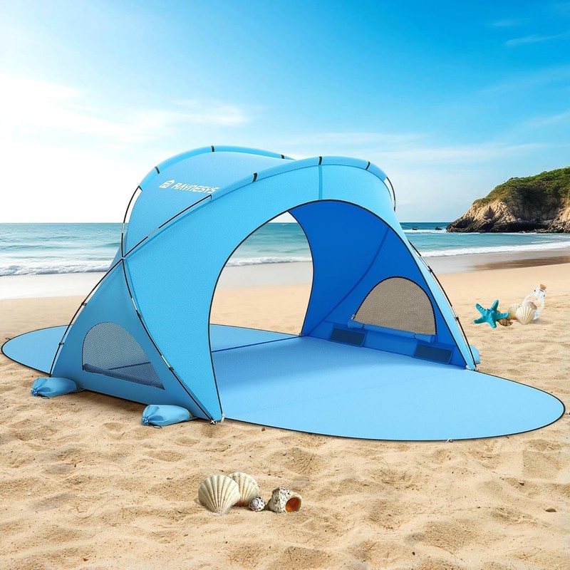 Carpa Para Playa Portatil 1-3 Personas Con Respiradero Protección Solar UV Azul