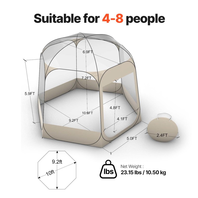 VEVOR Sports Tent Instant Pop-Up Tent Shelter Weather Proof 4-8 People Clear gallery