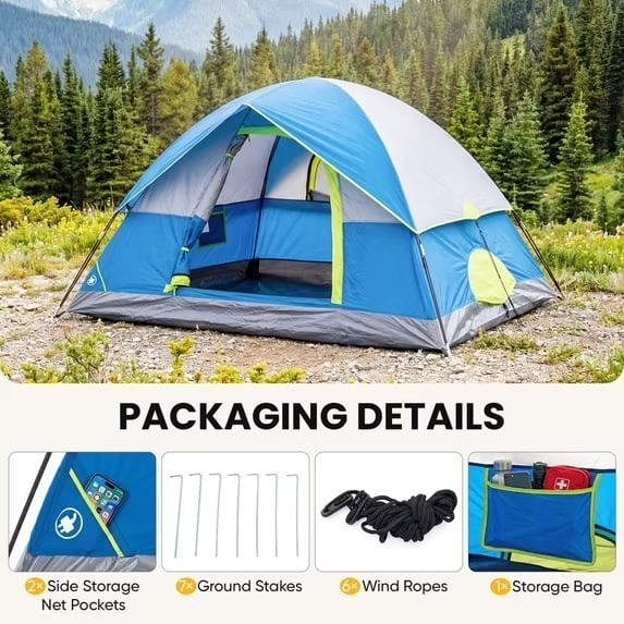 Gianna 4 Person Waterproof Camping Tent with Rainfly, Easy Setup Dome Tent gallery