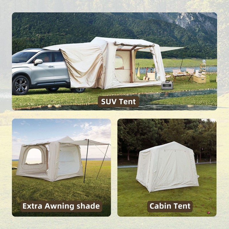 Inflatable SUV Tent 2-in-1,4 Season Waterproof Oxford Easy Setup w/Pump for 4-8P