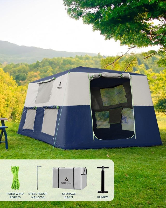 Spacious 10-Person Inflatable Camping Tent with Mosquito Screens & Easy Setup