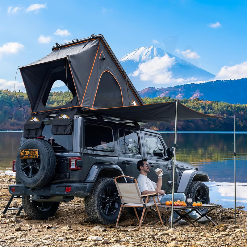 Explorer Pro Rooftop Tent Hard Shell with Side Awning&Led Light Strip, 2-3 Perso