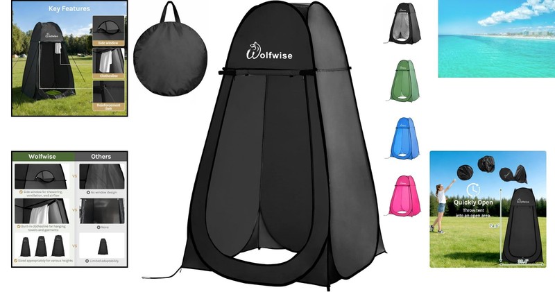Multi-Use Privacy Tent for Camping: Easy Pop-Up Design, Black, 6'3" Height gallery