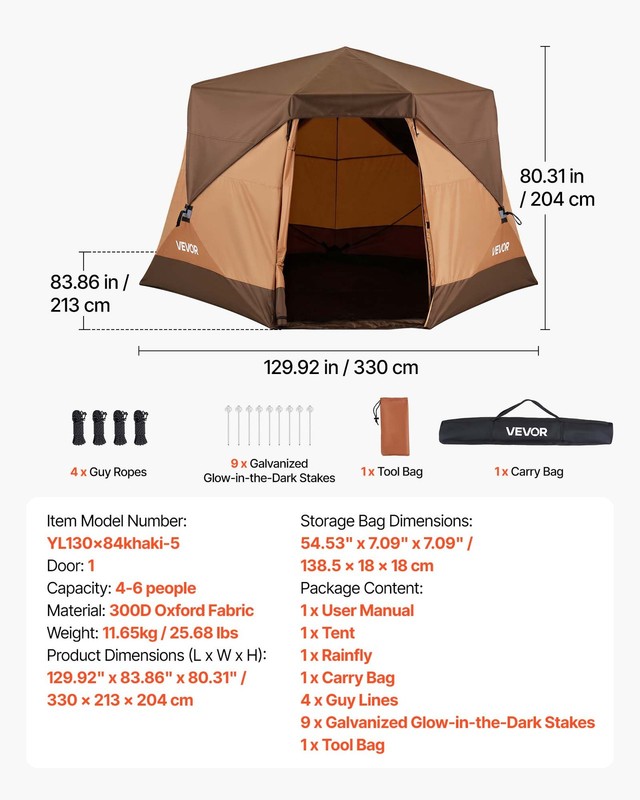 VEVOR Camping Tent 6 Person Instant Cabin Tent Large Family Pop Up Tent Rainfly gallery
