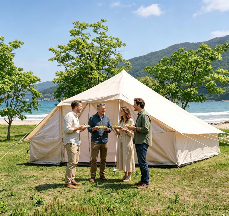 Outdoor cotton tent 5-8 people luxury camping bell tent Waterproof hotel camp gallery