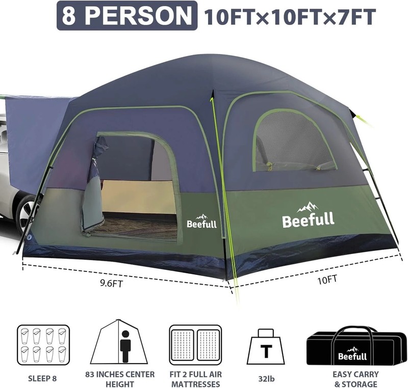 SUV Tent Instant Tent, 6/8/10 Person Car Camping Tent with Waterproof PU2000mm