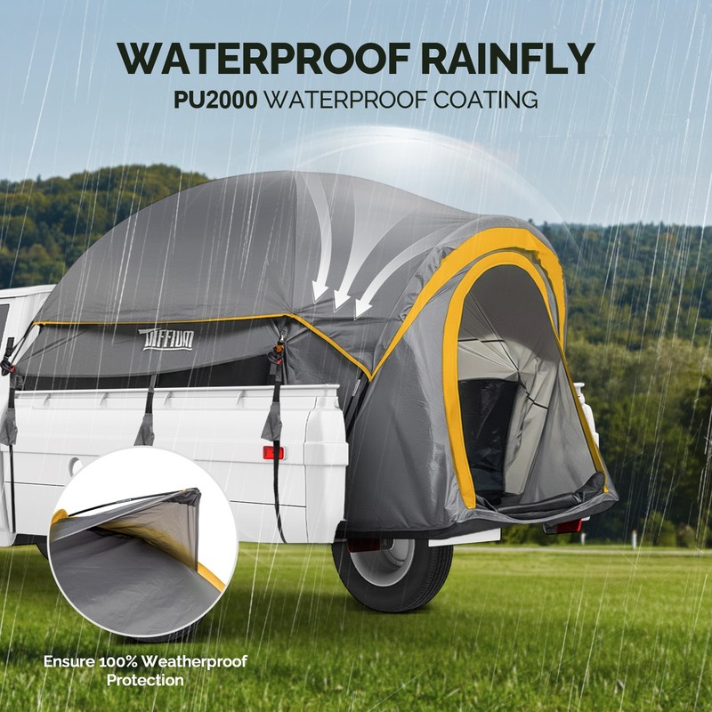 5.5-6 ft Pickup Truck Bed Tent Waterproof with Storage Bag Gray & Orange gallery