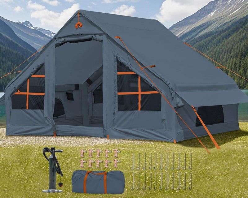 Inflatable Tents for Camping with Stove Jack, 4/6/8 Person Easy Setup Blow up Te