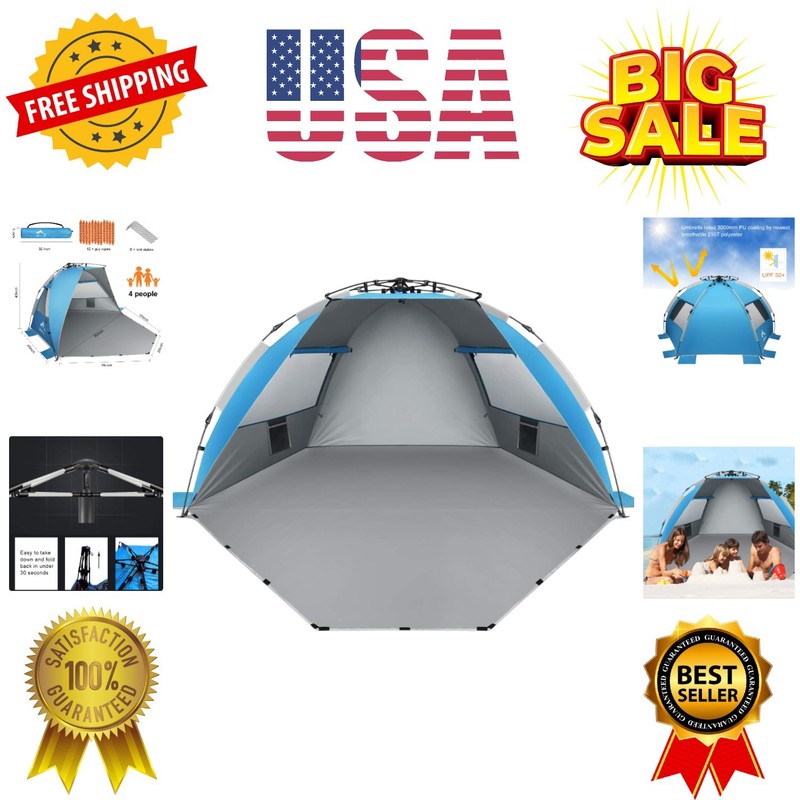 X-Large 4 Person Beach Tent Sun Shelter – Portable Sun Shade Instant Tent for…