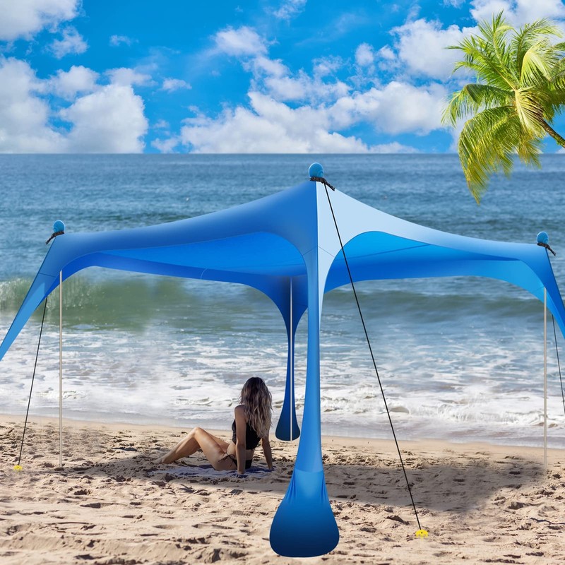 Beach Tent Pop Up Shade 10x10ft Beach Canopy Sun Shelter UPF50+ with 4 Foldab…