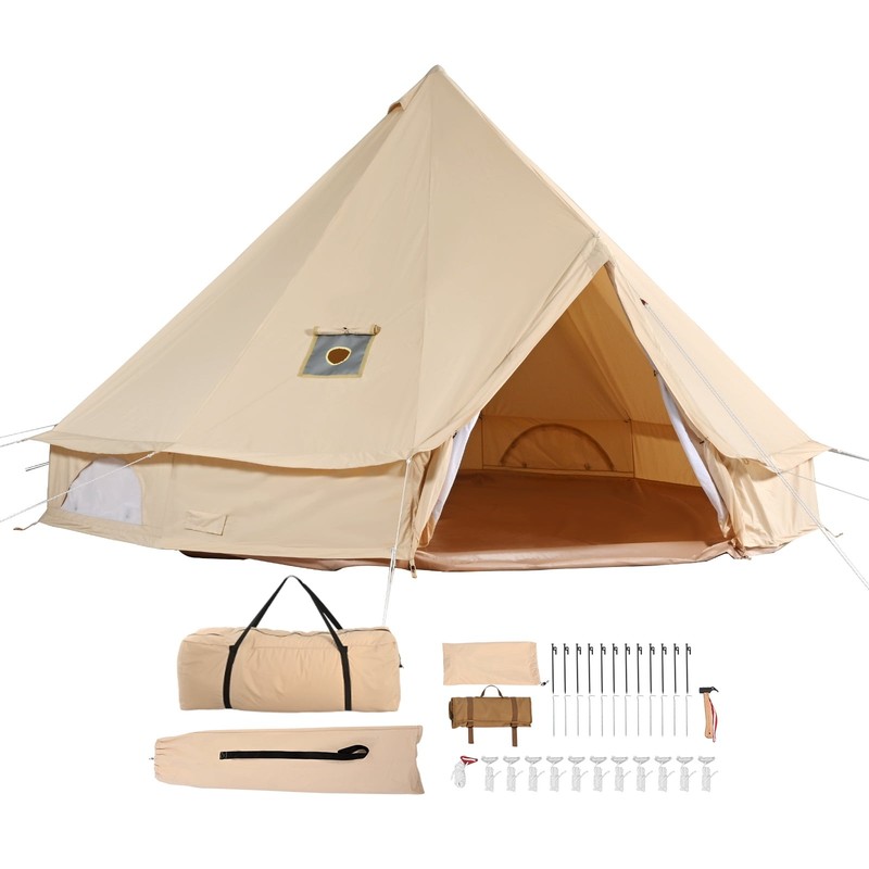 Canvas Bell Tent All-Season 4m/13.12ft Yurt Stove Jack Ventilated 6 Persons