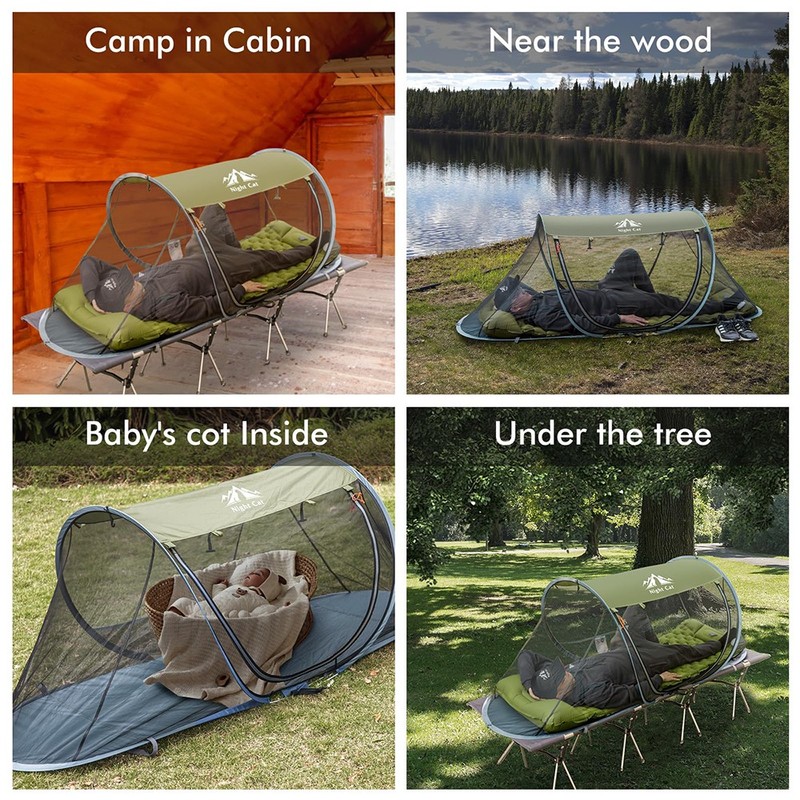 Night Cat Pop-up Mosquito Tent 1 Person with Bug Screen Net Camping Cot Bed Set gallery