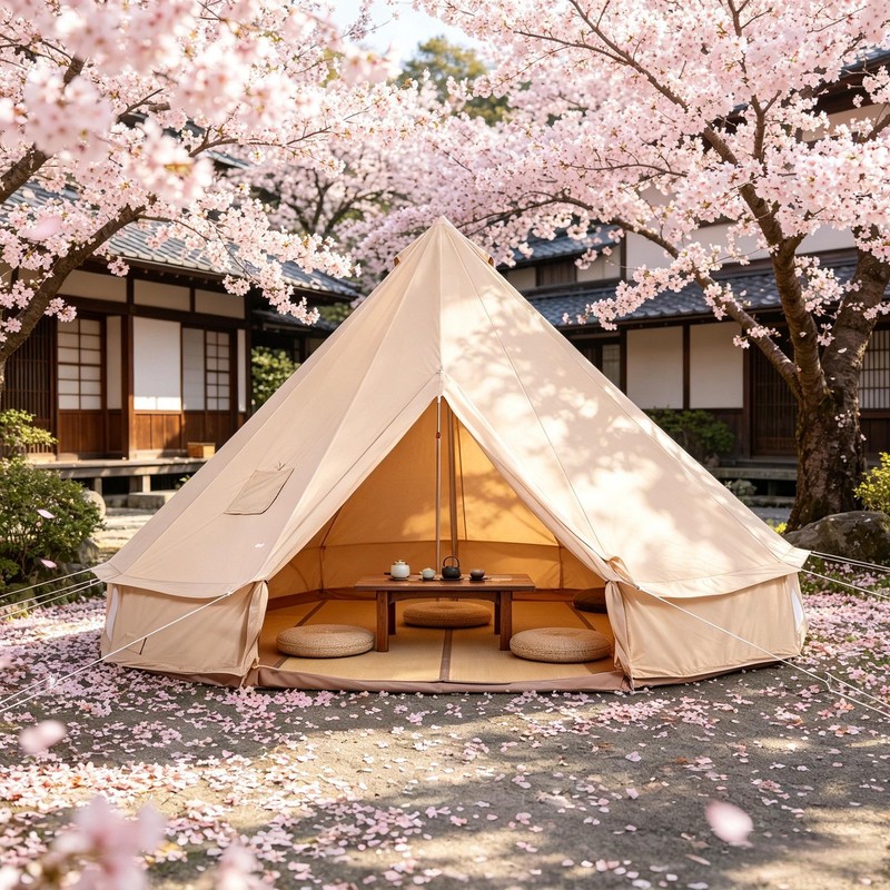 Cotton Canvas Bell Tent, Waterproof Large Tents with Sturdy Center & Door Pole gallery