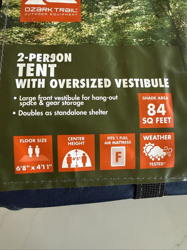 Ozark Trail 2-Person Tent with Oversized Vestibule Blue Living Room Gear Storage gallery