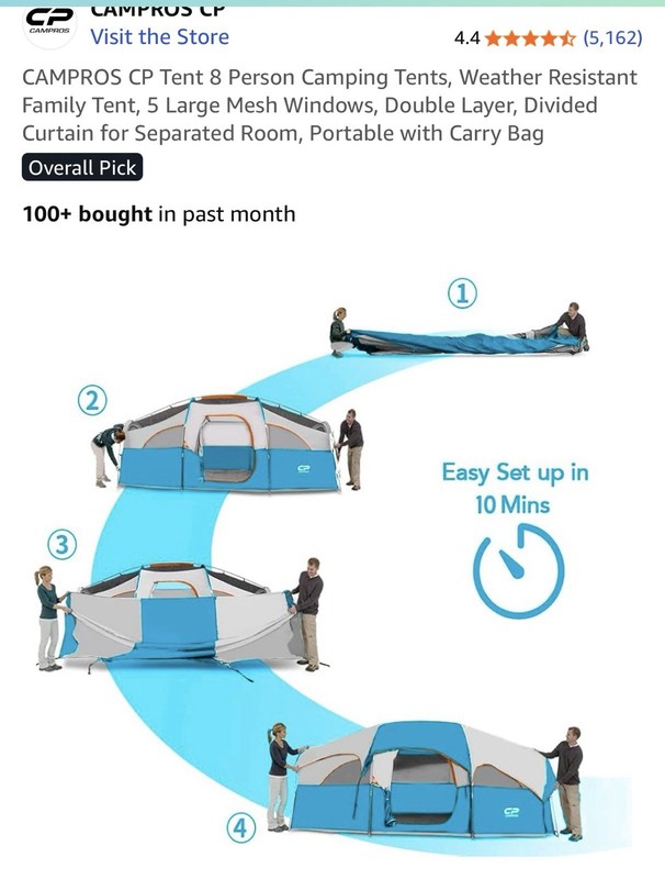 CAMPROS CP Tent 8 Person Camping Tents, Weather Resistant Family Tent, 5 Larg... gallery