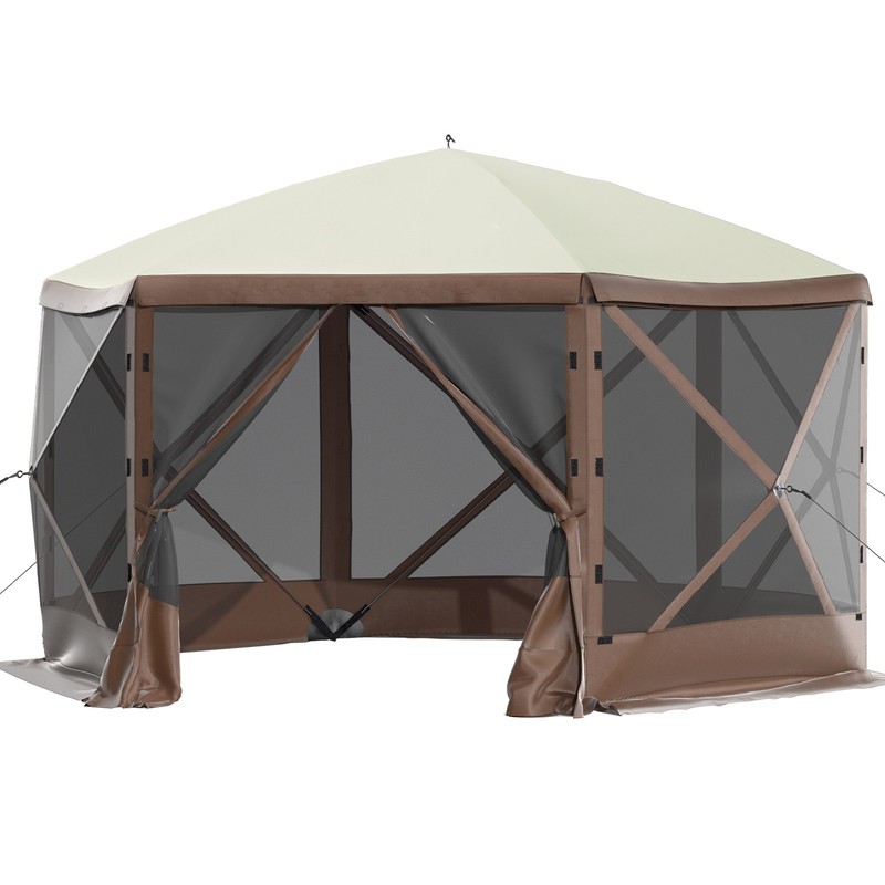 10’x10′ 6-Sided Pop-Up Screen Tent Canopy Gazebo, Brown & Beige